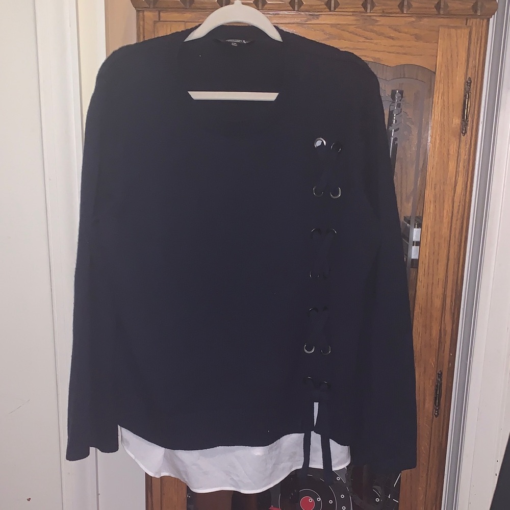 Women's Simply Vera Verawang Navy Lace-Up Sweater Top